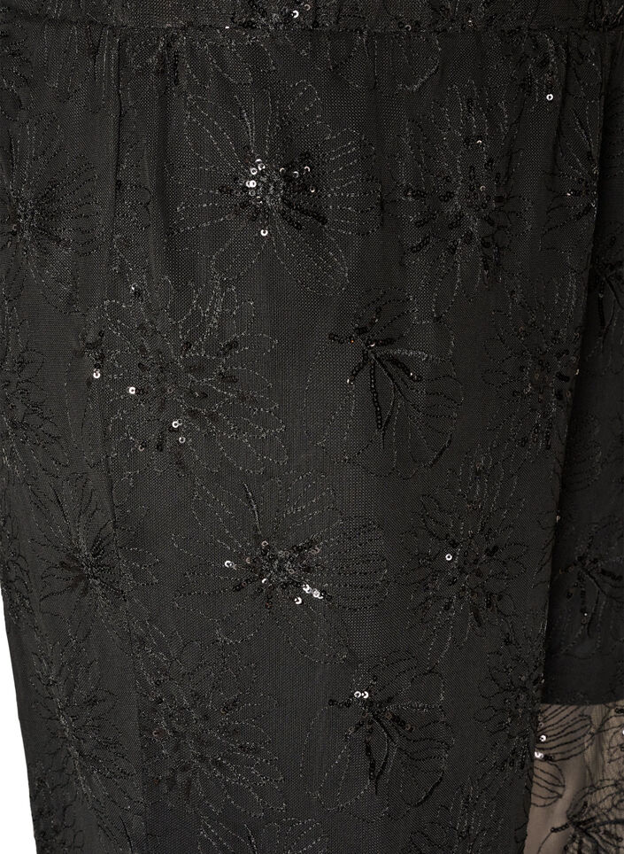 Verkko -housut kukkakirjailuilla ja paljeteilla, Musta, Packshot image number 2