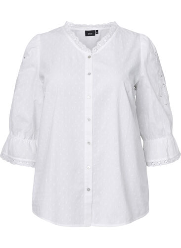 Rakenteellinen paitapusero kirjailulla anglaise, Bright White, Packshot image number 0