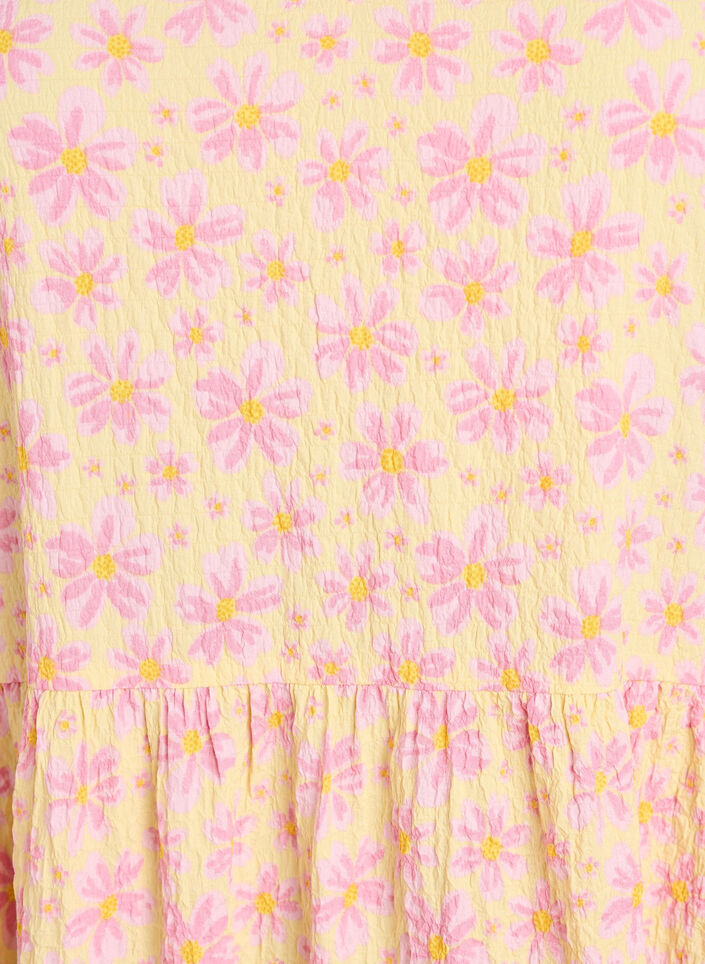 Nilkkapituinen mekko lyhyill&auml; hihoilla ja kerroksellisilla r&ouml;yhel&ouml;ill&auml;, Keltainen, Packshot image number 2