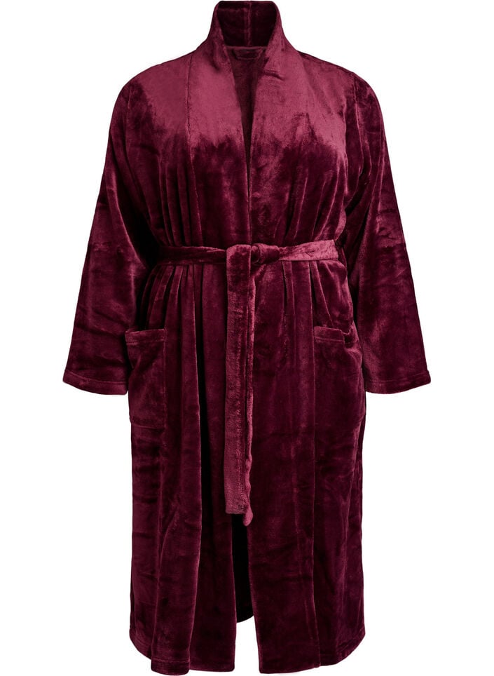Aamutakki pehme&auml;&auml; velouria taskuilla, Tumma Bordeaux, Packshot image number 0
