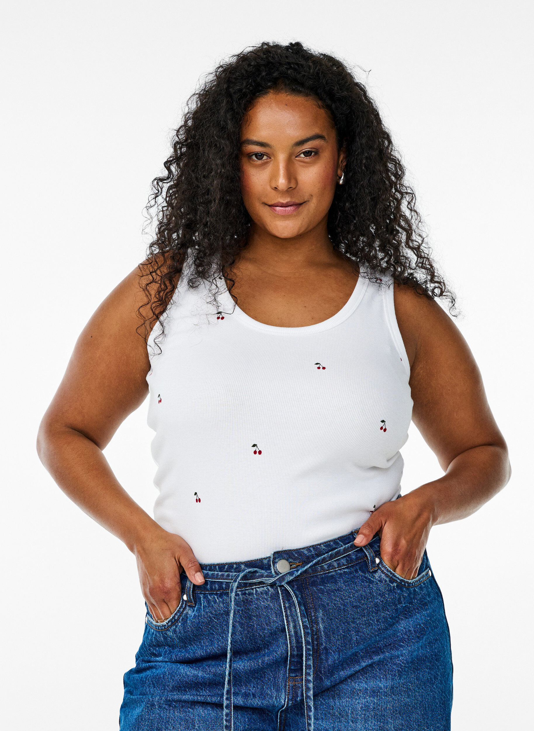 Zizzi Tyk&ouml;istuva kuvioitu yl&auml;osa, Valkoinen, Model image number 0