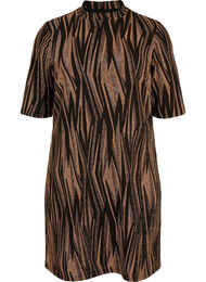 Kuvioitu mekko, jossa on glitteriä ja lyhyet hihat, Black w. Copper, Packshot