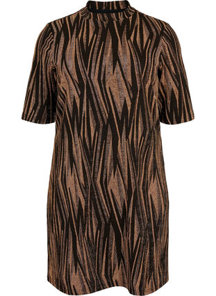 Kuvioitu mekko, jossa on glitteriä ja lyhyet hihat, Black w. Copper, Packshot image number 0