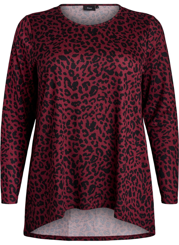 Leopardikuvioinen pusero pitk&auml;ll&auml; hihalla, Tumma Bordeaux, Packshot image number 0