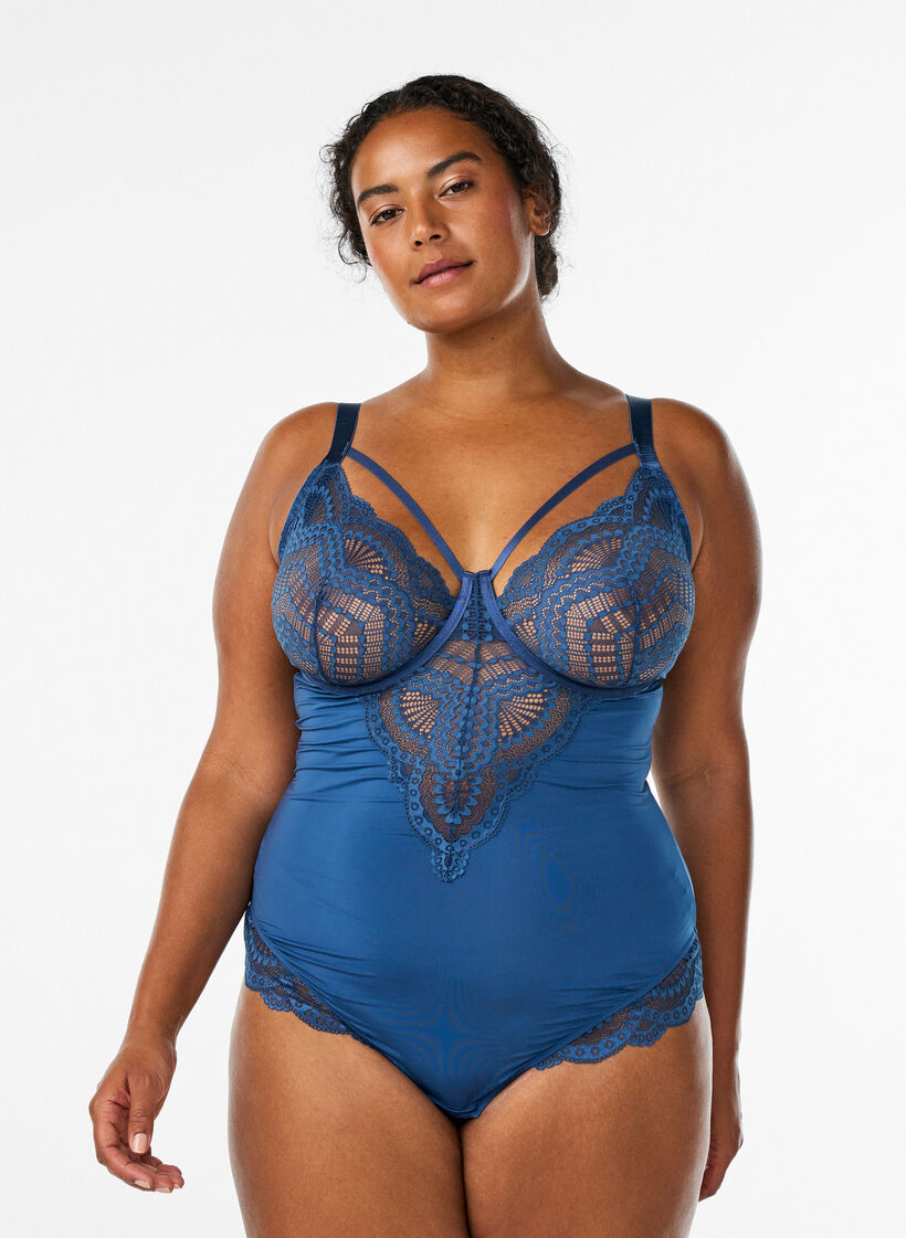 Kaarituelliset pitsibodyt remmiyksityiskohdilla, Sininen, Model image number 0