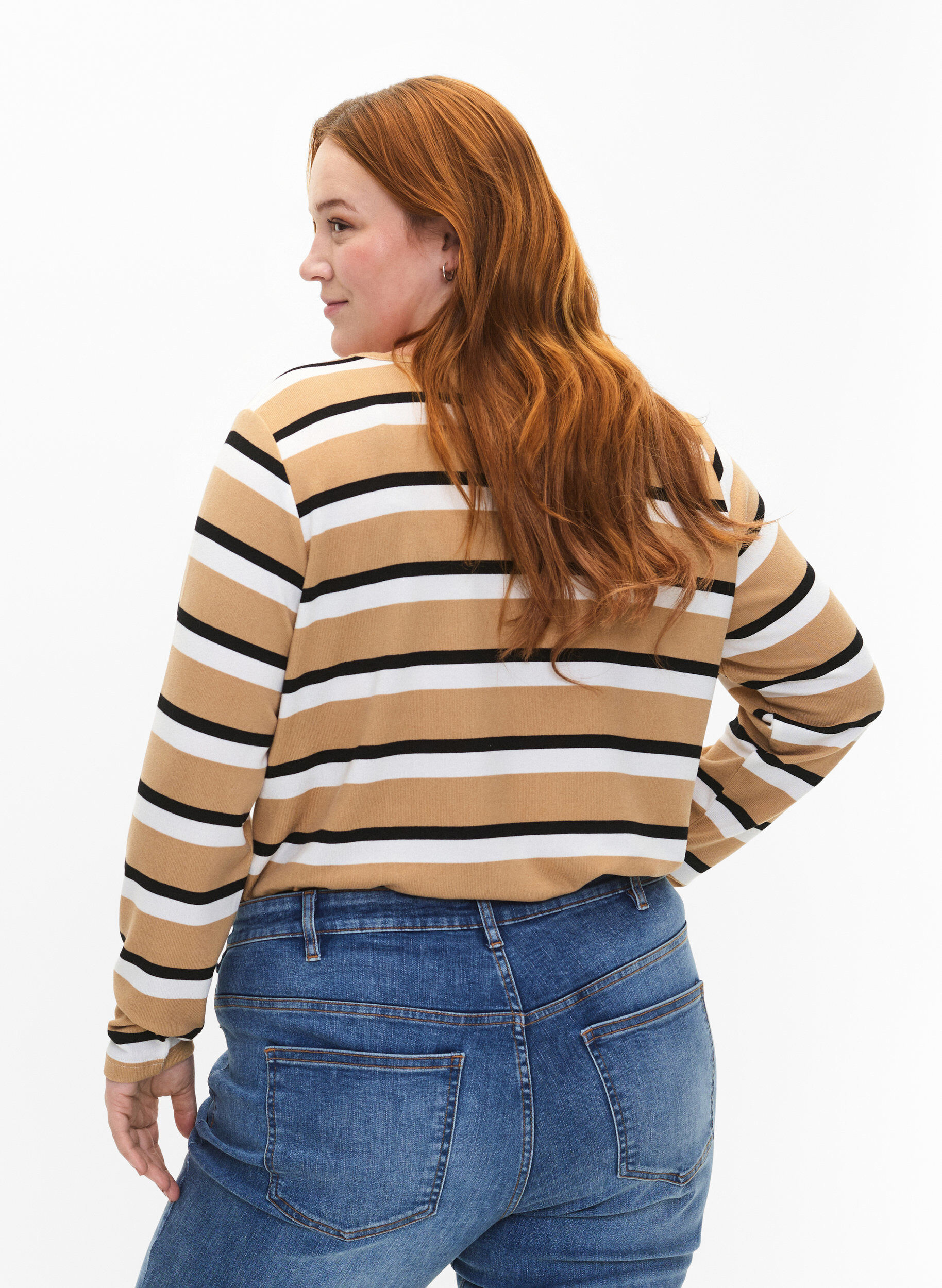 ZizziPitk&auml;hihainen raidallinen pusero, Musta, Model image number 2