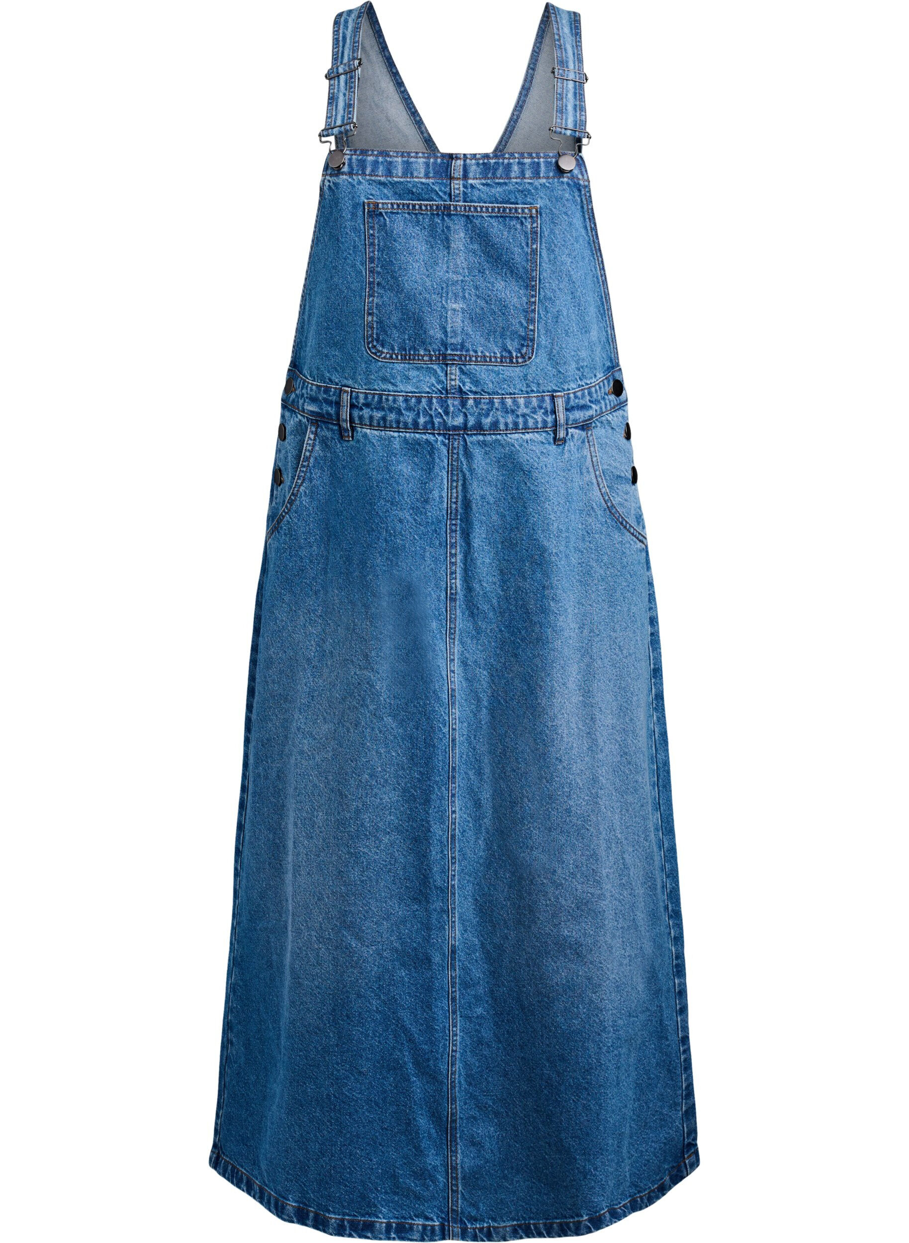 Zizzi Midi-farkkumekko henkseleill&auml;, Blue Denim, Packshot image number 0