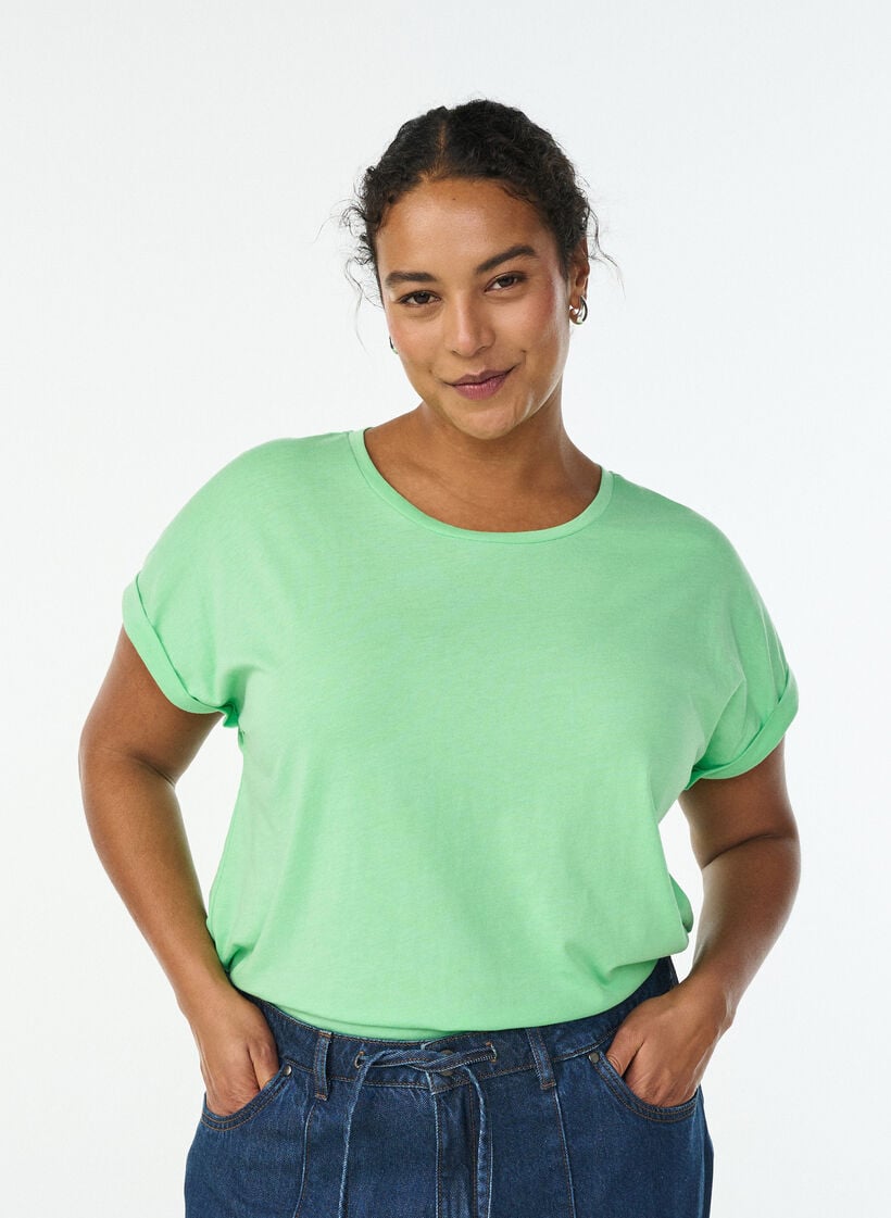 Lyhythihainen puuvillasekoitteinen T-paita, Vihre&auml;, Model image number 0