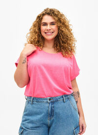 Neonvärinen puuvillainen t-paita, Neon pink, Model