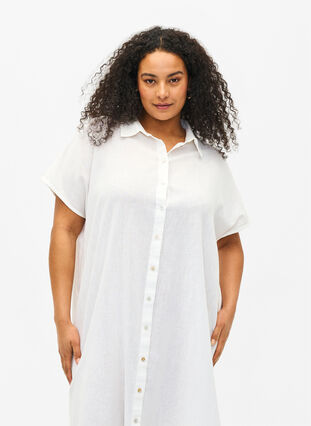 Pitkä paita puuvilla-pellavasekoitteesta, Bright White, Model image number 2