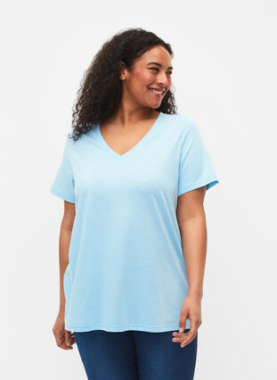 Lyhythihainen t-paita v-pääntiellä, Sky Blue, Model image number 0