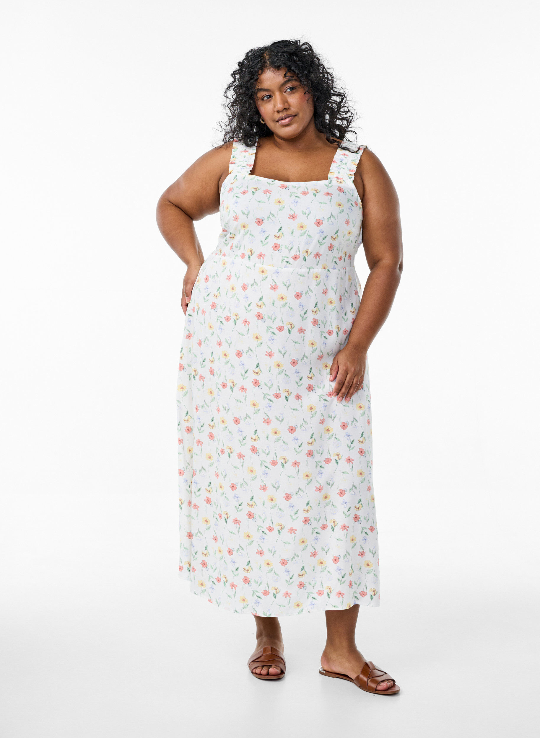 Kes&auml;mekko leveill&auml; olkaimilla, Valkoinen, Model