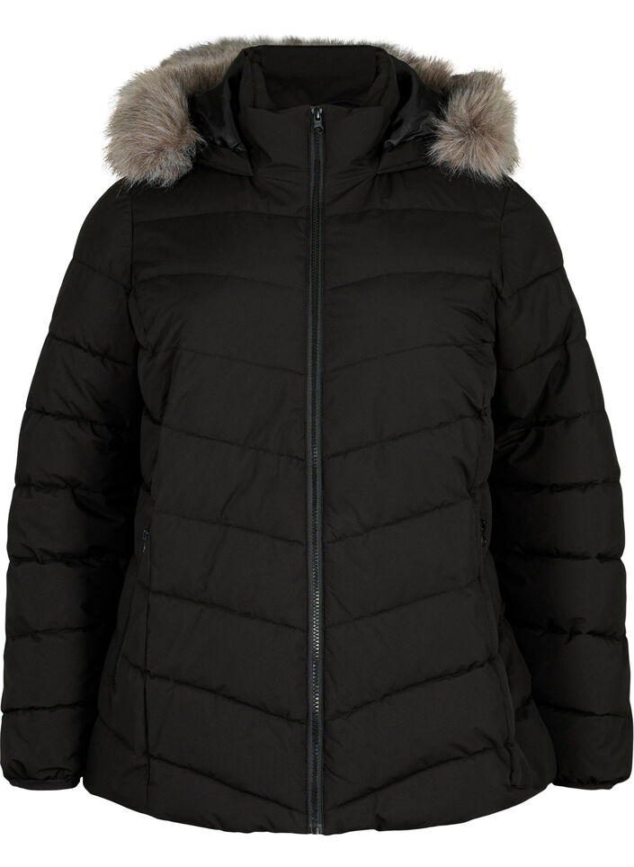 Lyhyt toppatakki hupulla, Musta, Packshot image number 0