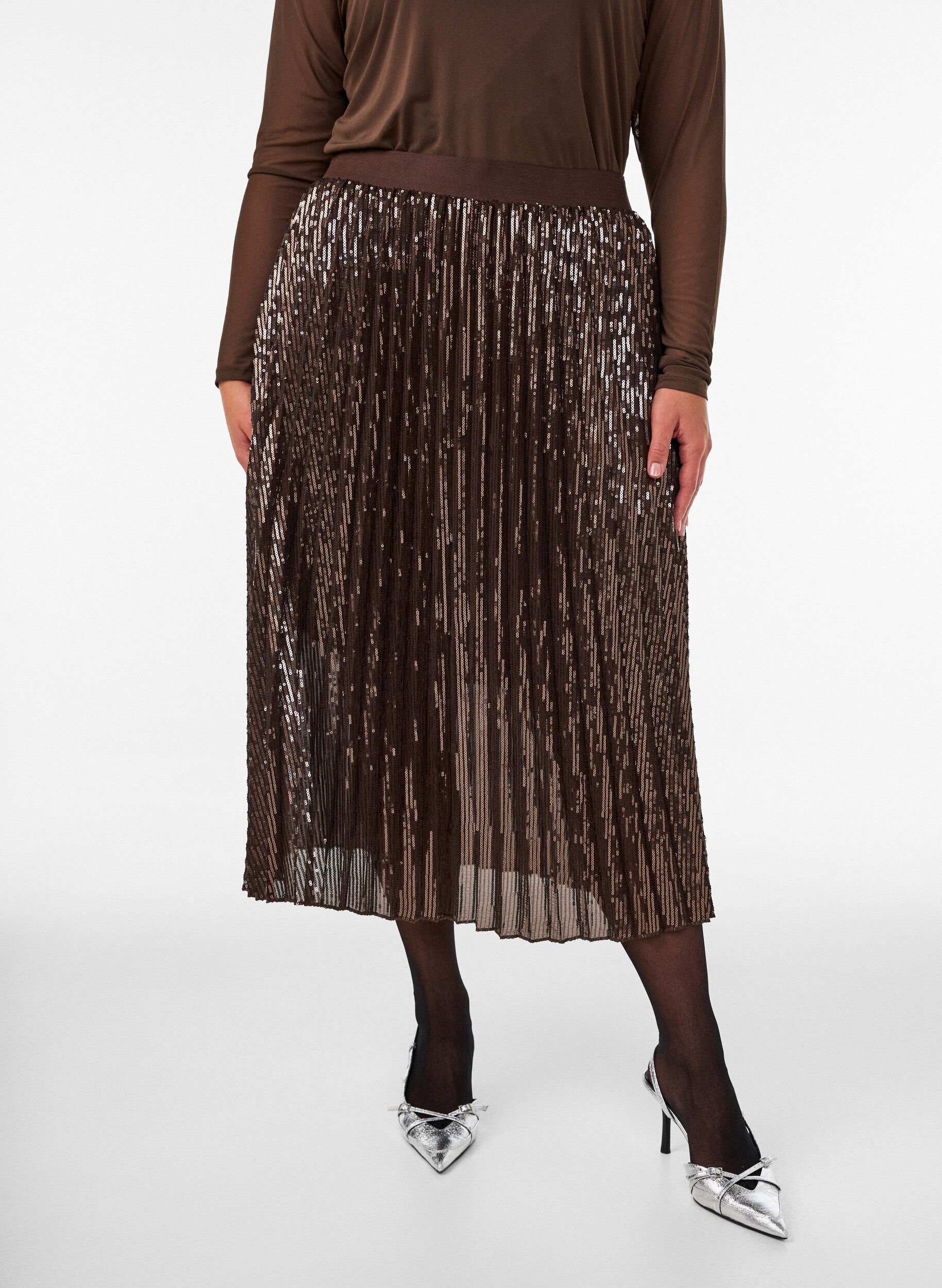 ZizziA-linjainen paljettimidi-hame, Ruskea, Model image number 2
