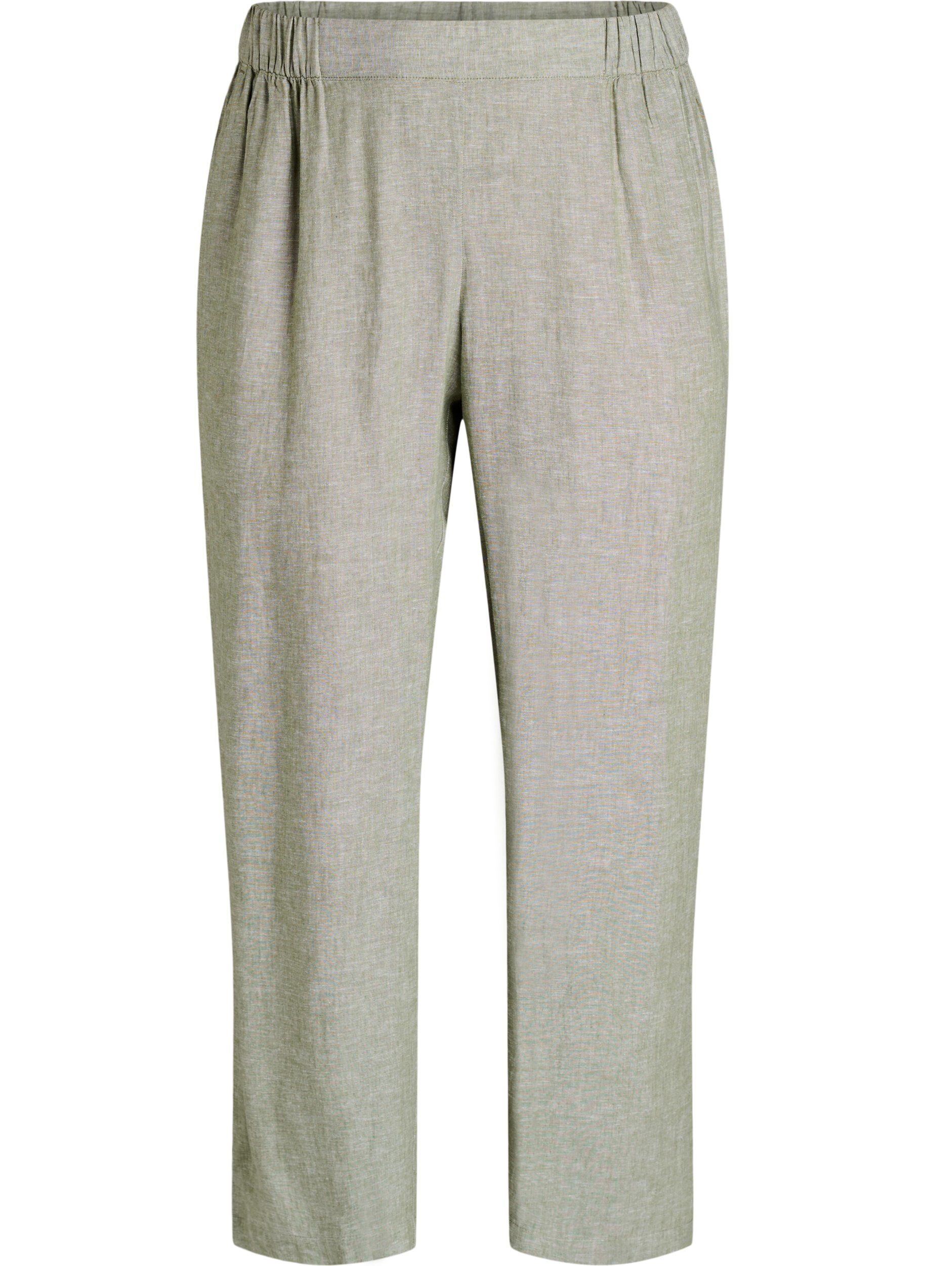 Zizzi Rennot housut pellavasta ja viskoosista, Vihre&auml;, Packshot image number 0