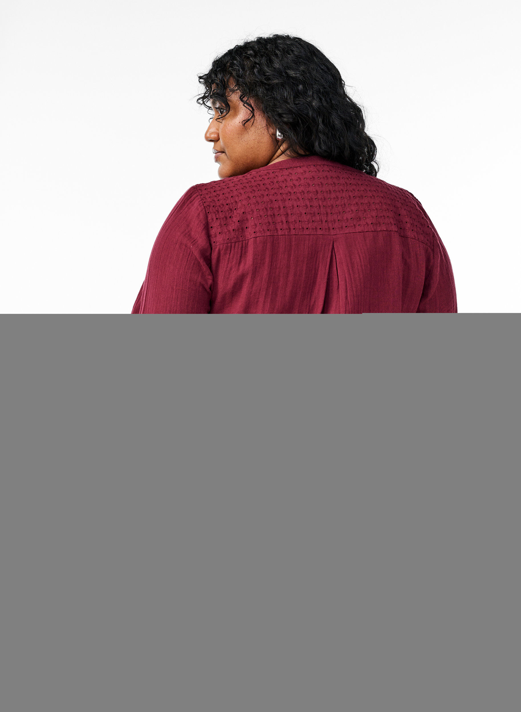 Zizzi Puuvillamusliinitunika brodeeratulla pitsill&auml;, Tumma Bordeaux, Model image number 2