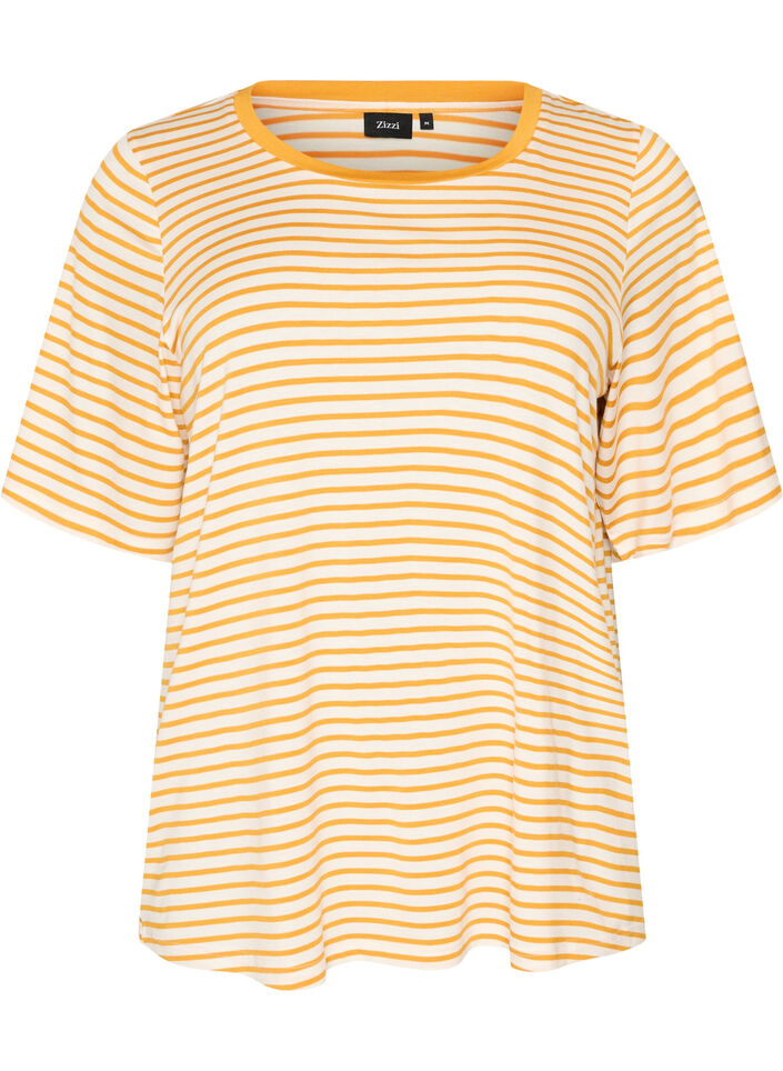 T-paita TENCEL&trade; Lyocellilla ja raidoilla, Keltainen, Packshot image number 0