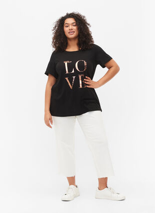 Lyhythihainen puuvillainen t-paita printillä, Black W. Love , Model image number 3