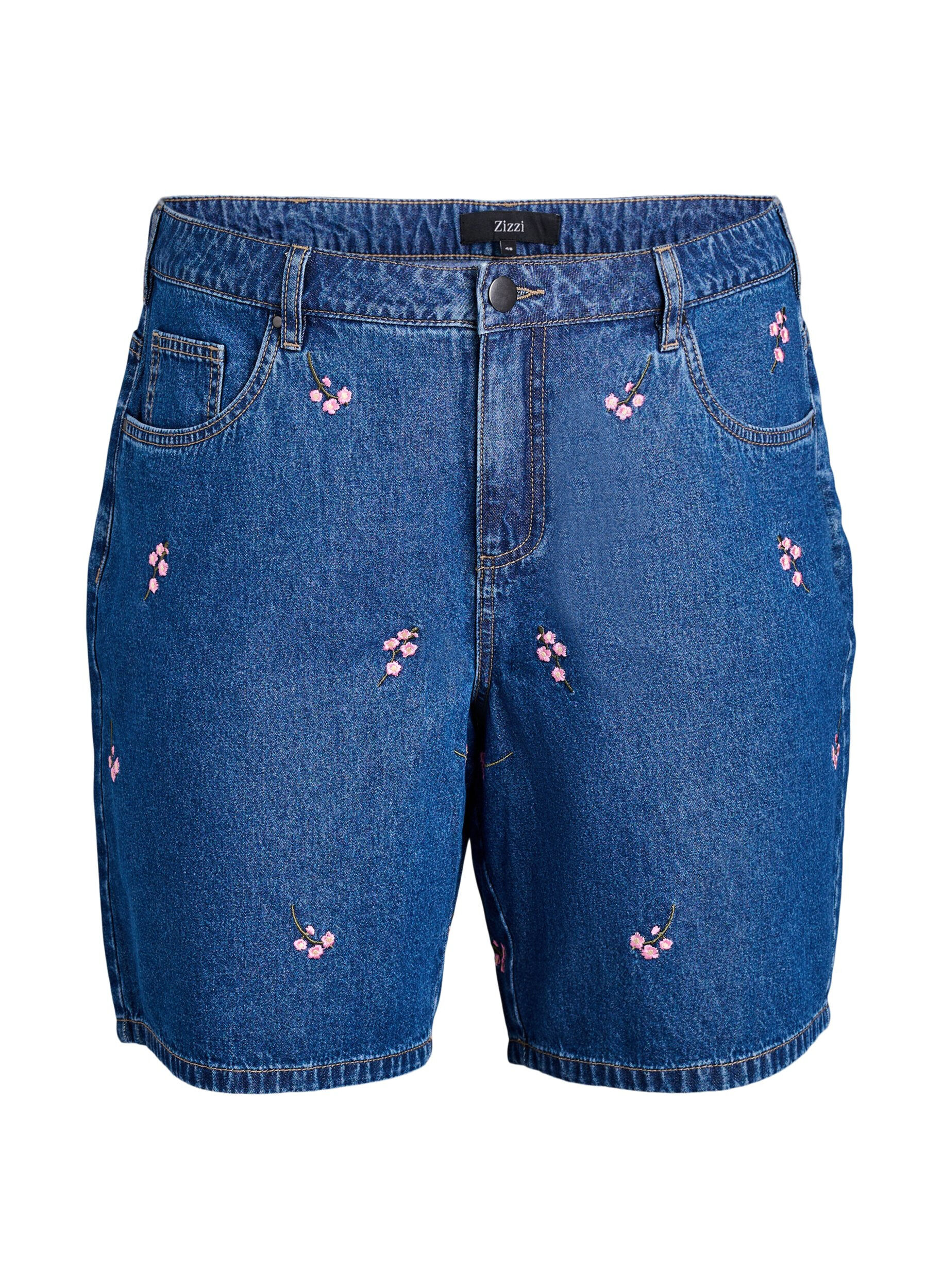 Zizzi Kirjailut denimshortsit, Sininen, Packshot image number 0