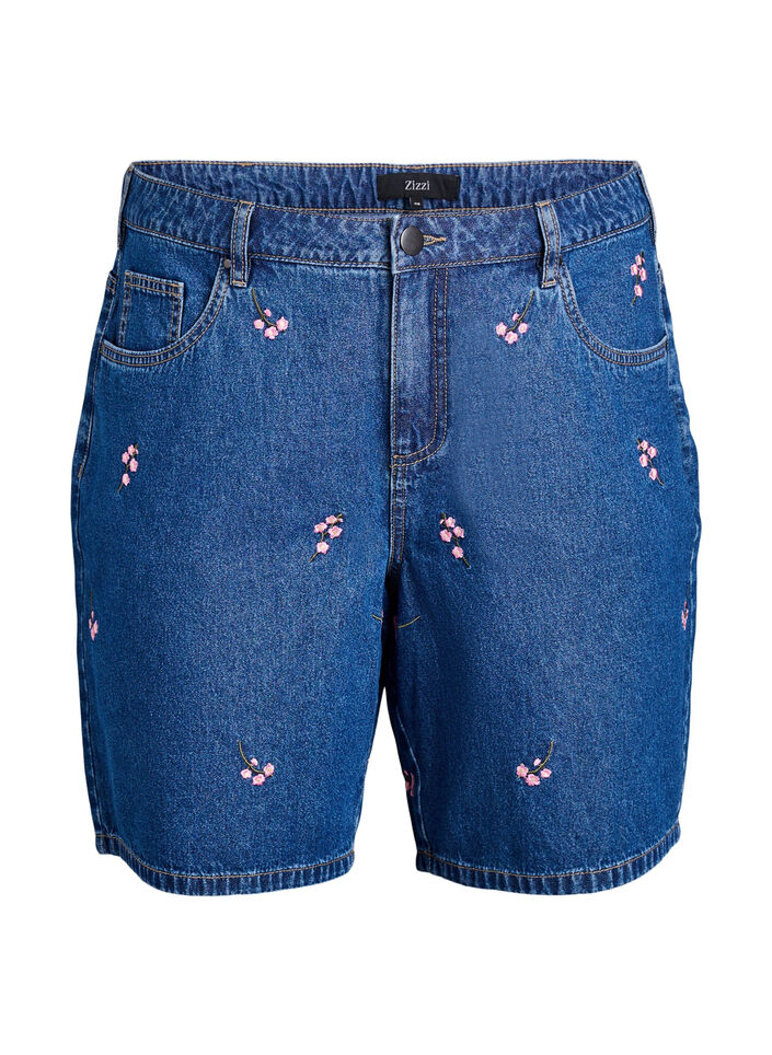 Kirjailut denimshortsit, Sininen, Packshot image number 0