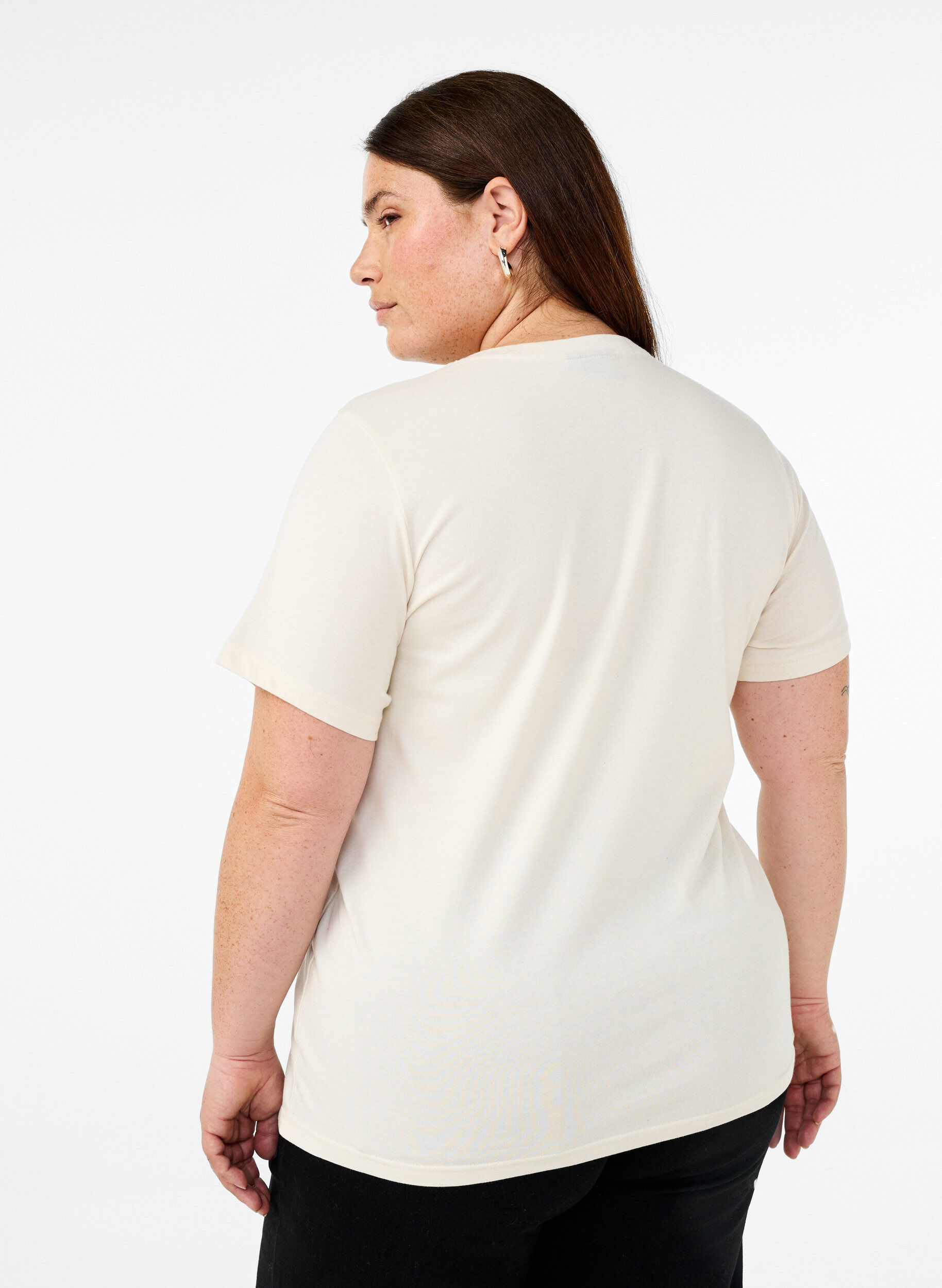 Zizzi Luomupuuvilla T-paita printill&auml; edess&auml;, Valkoinen, Model image number 2