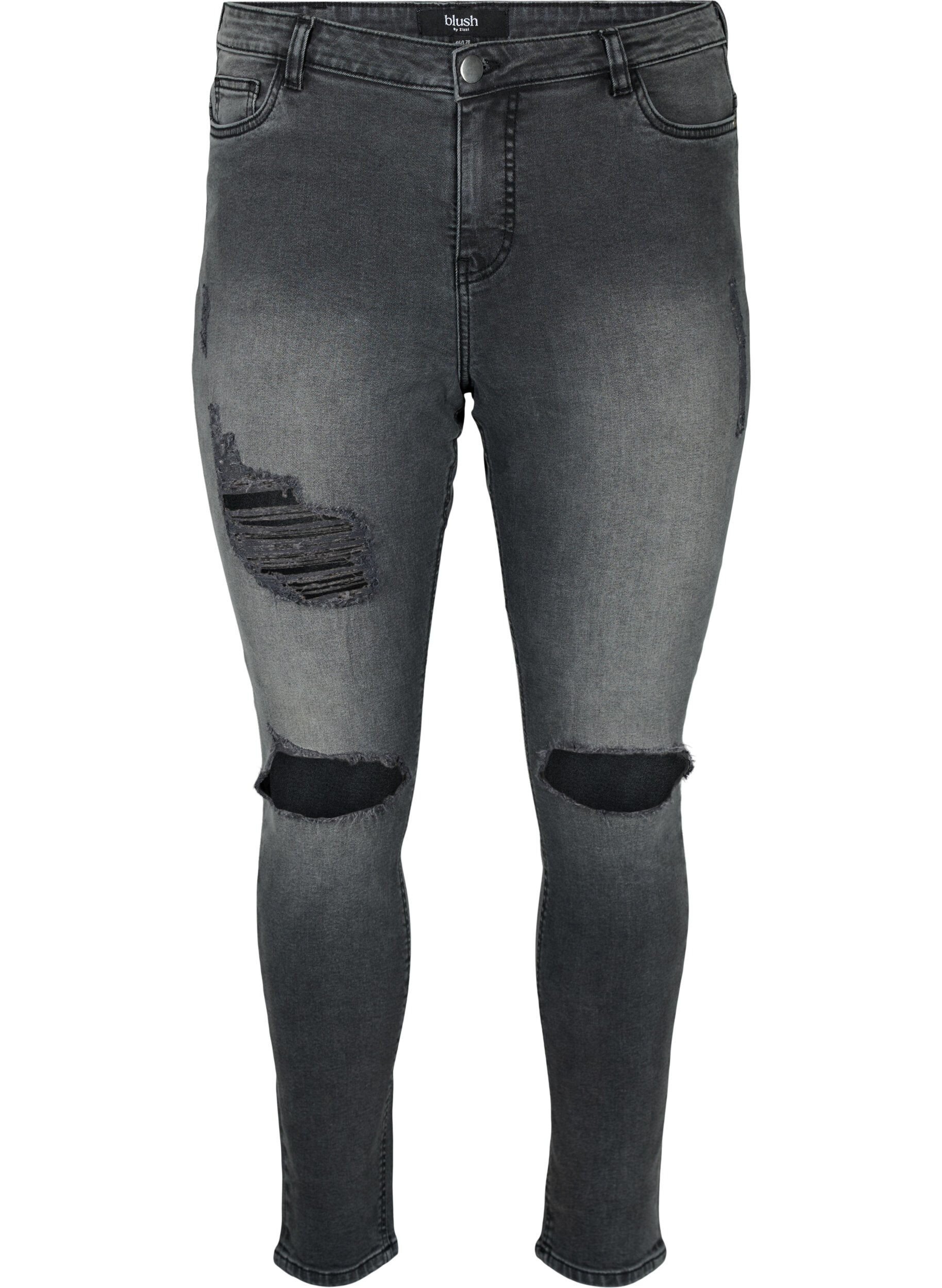 Zizzi Tyk&ouml;istuvat farkut kulutuksilla, Grey Denim, Packshot image number 0