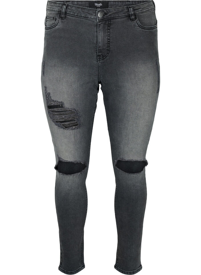 Tyköistuvat farkut kulutuksilla, Grey Denim, Packshot image number 0