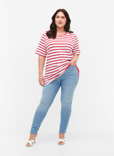 Raidallinen t-paita puuvillasta, Bright Rose Stripes, Model image number 2