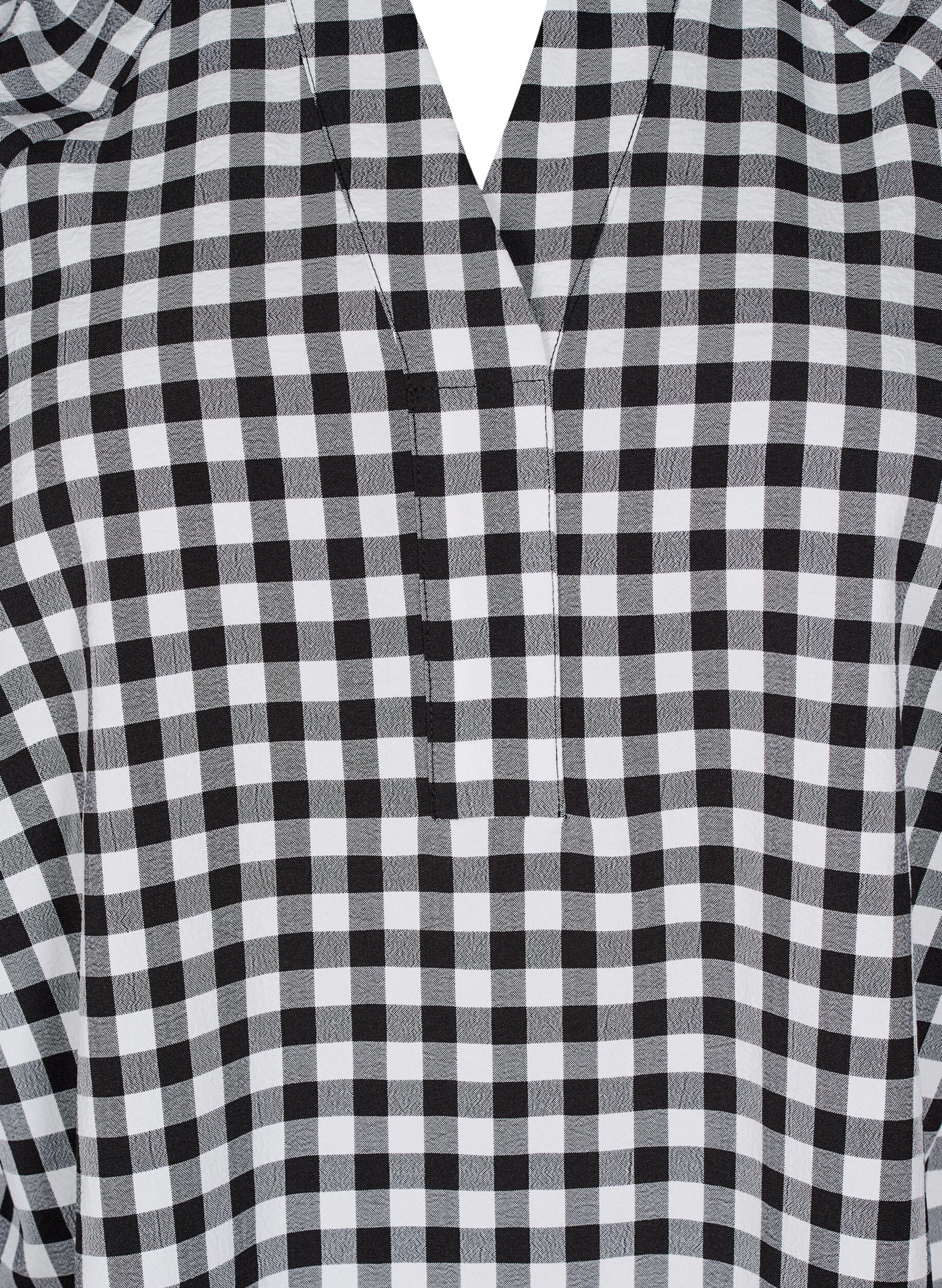 Zizzi Ruudullinen tunika V-p&auml;&auml;ntiell&auml;, Black/W. Gingham, Packshot image number 2
