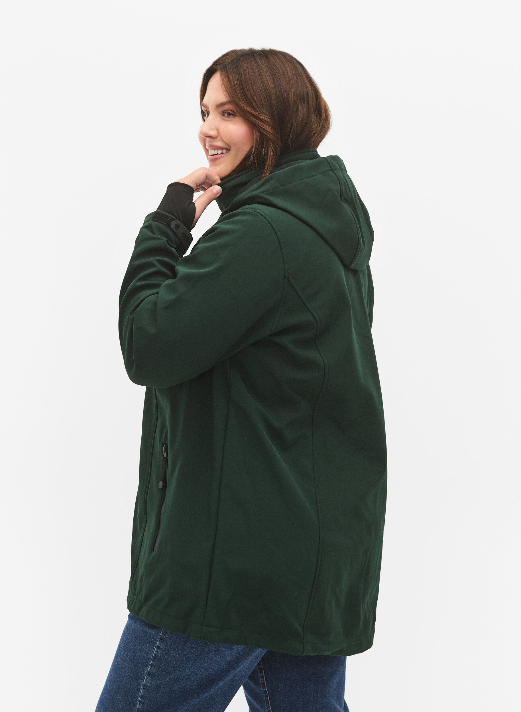 Zizzi Lyhyt softshell-takki irrotettavalla hupulla, Vihre&auml;, Model image number 2