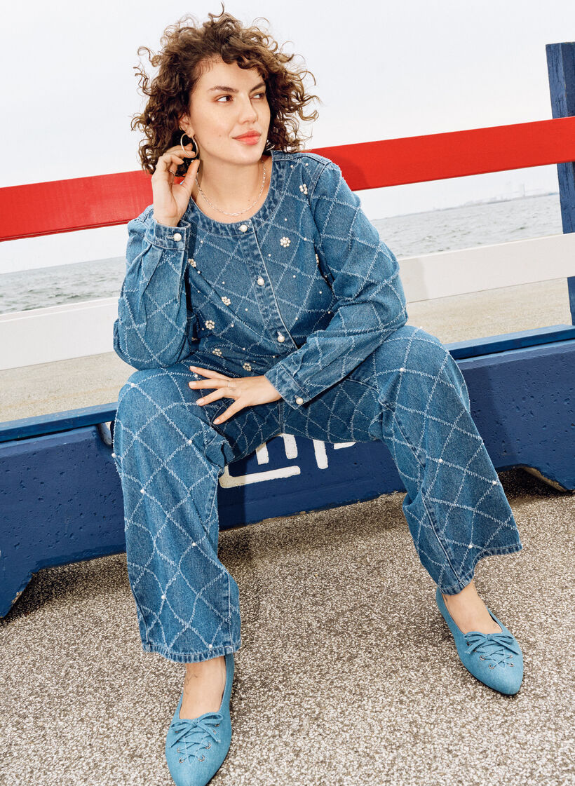 Kiana farkut korkealla vy&ouml;t&auml;r&ouml;ll&auml; ja revityll&auml; kuviolla, Sininen, Image image number 0