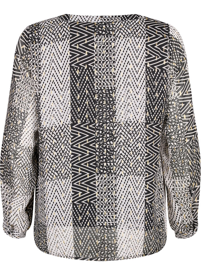 Kuosillinen pusero, jossa on v-pääntie, Musta, Packshot image number 1