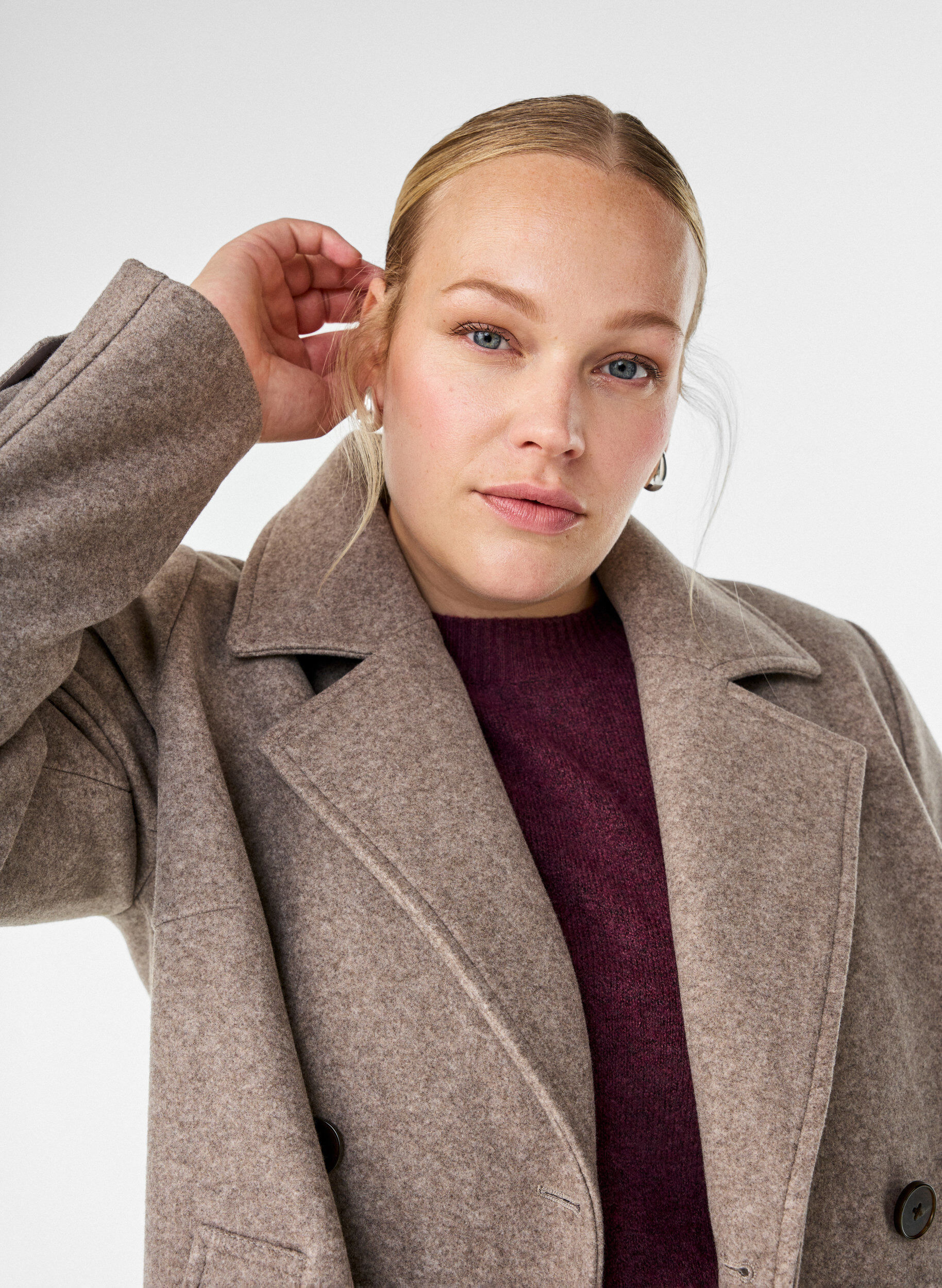 Zizzi Lyhyt takki kaksoisnapituksella, Beige, Image image number 0