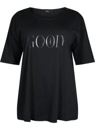 Puuvillainen oversize t-paita painatuksella, Black GOOD