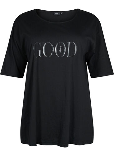 Puuvillainen oversize t-paita painatuksella, Black GOOD, Packshot image number 0