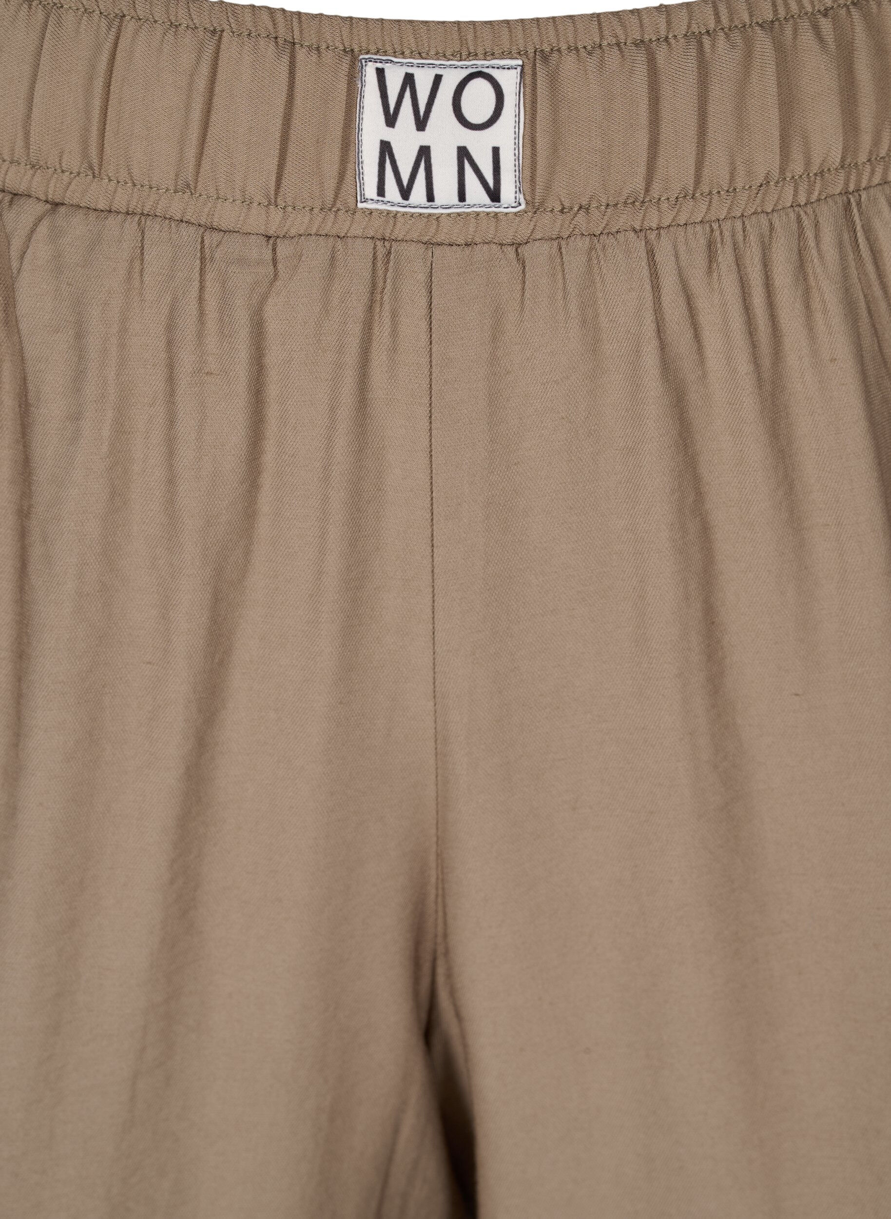 Zizzi V&auml;lj&auml;t viskoosihousut joustoreunuksella ja taskuilla, Timber Wolf, Packshot image number 2