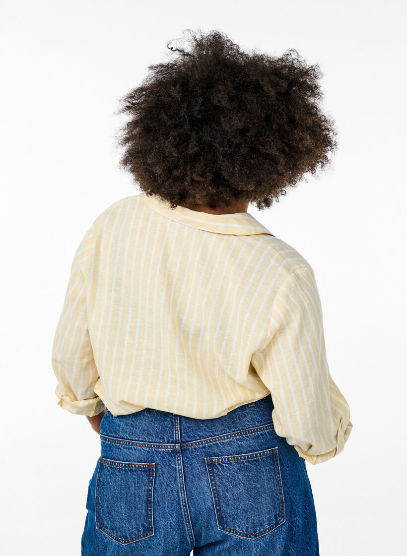 Paita pellavaa ja viskoosia, 3/4-hihoilla, Beige, Model image number 2