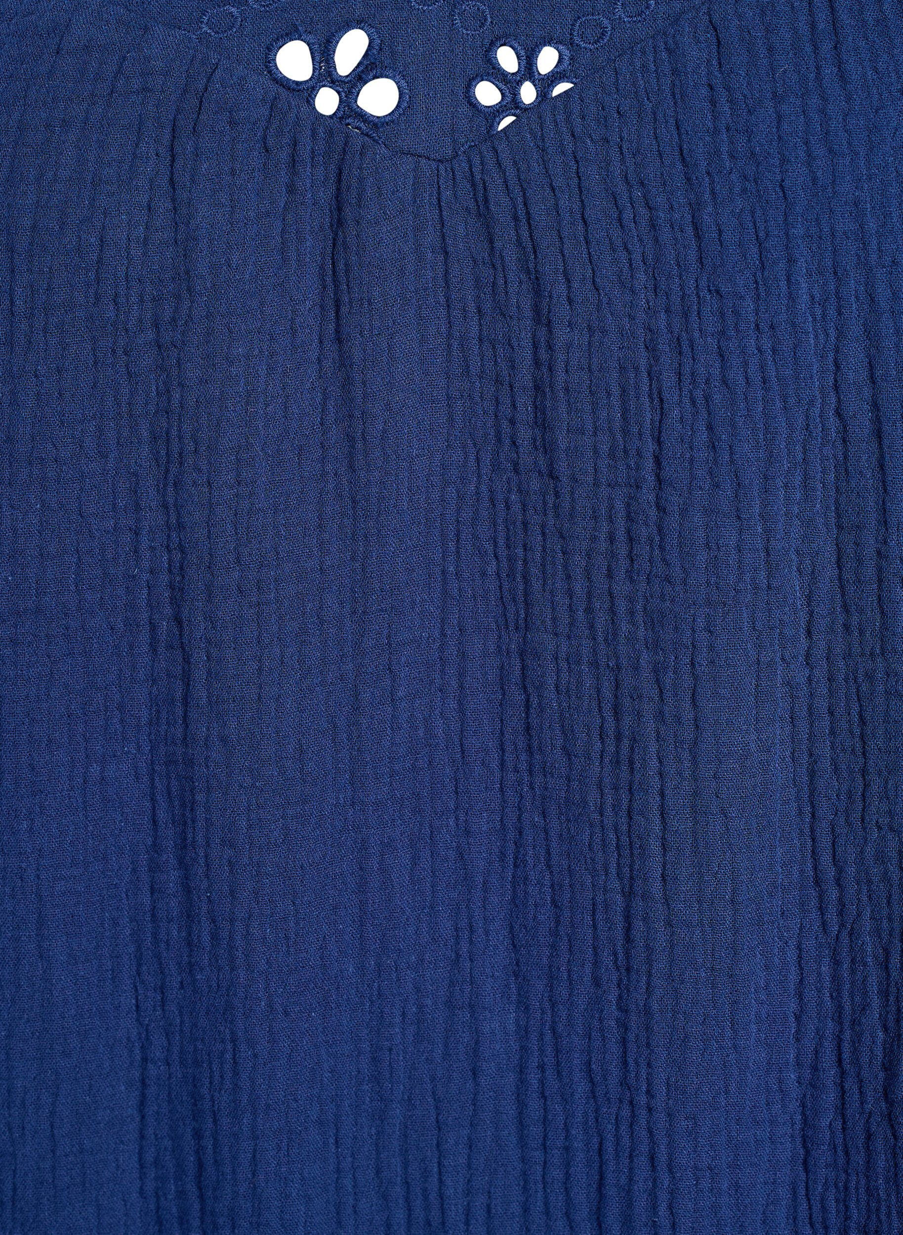 ZizziPuuvillamusliinipusero broderie anglaise -kirjonnalla ja 1/2-hihoilla, Sininen, Packshot image number 2