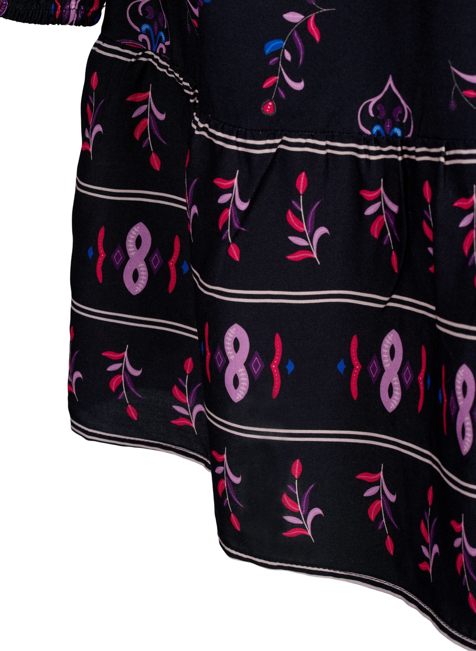 ZizziPitk&auml;hihainen viskoosimekko, jossa on painokuvio, Black Pink AOP, Packshot image number 4