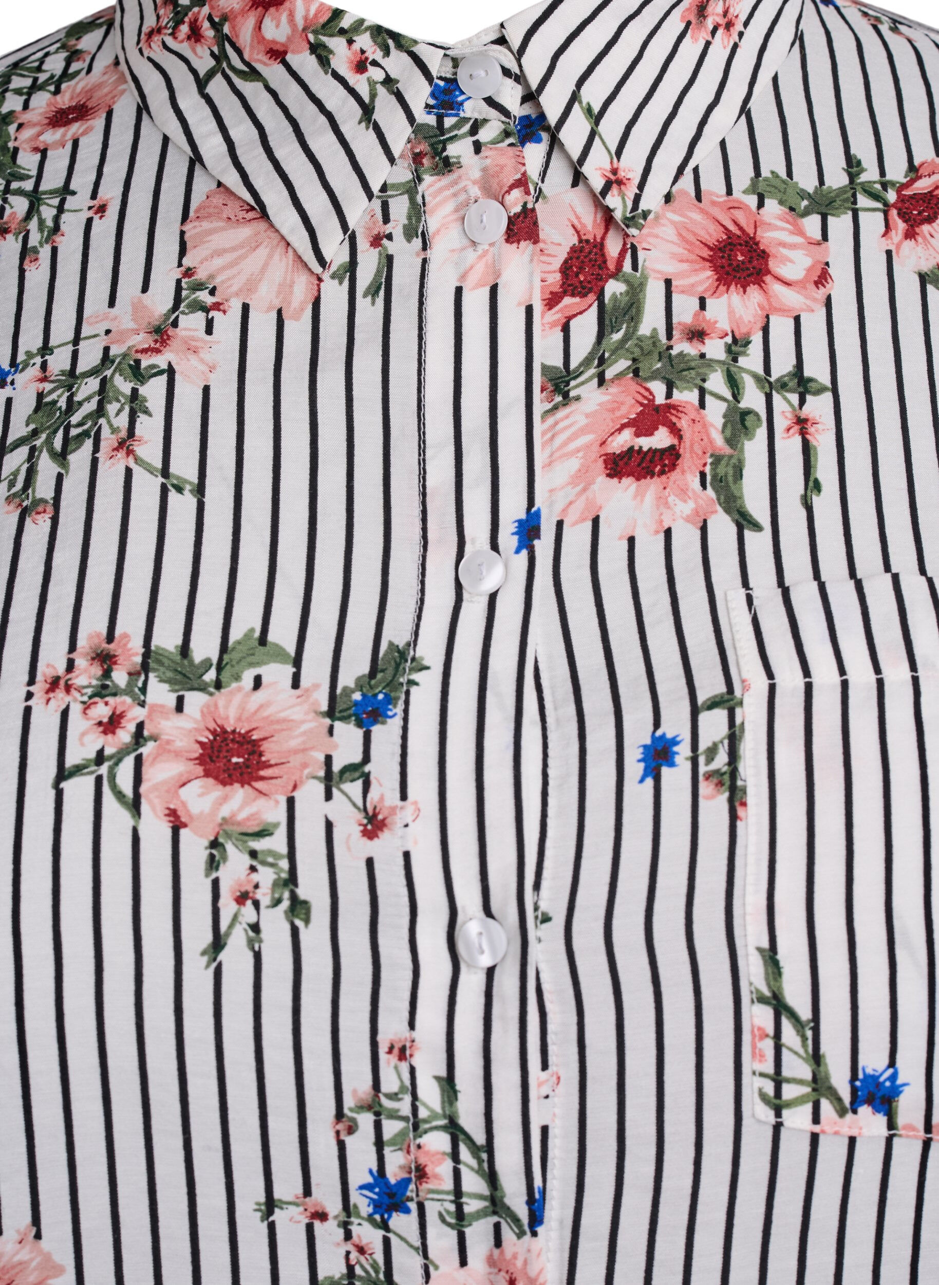 Zizzi Paita kukkakuviolla ja kapeilla raidoilla, Musta, Packshot image number 2