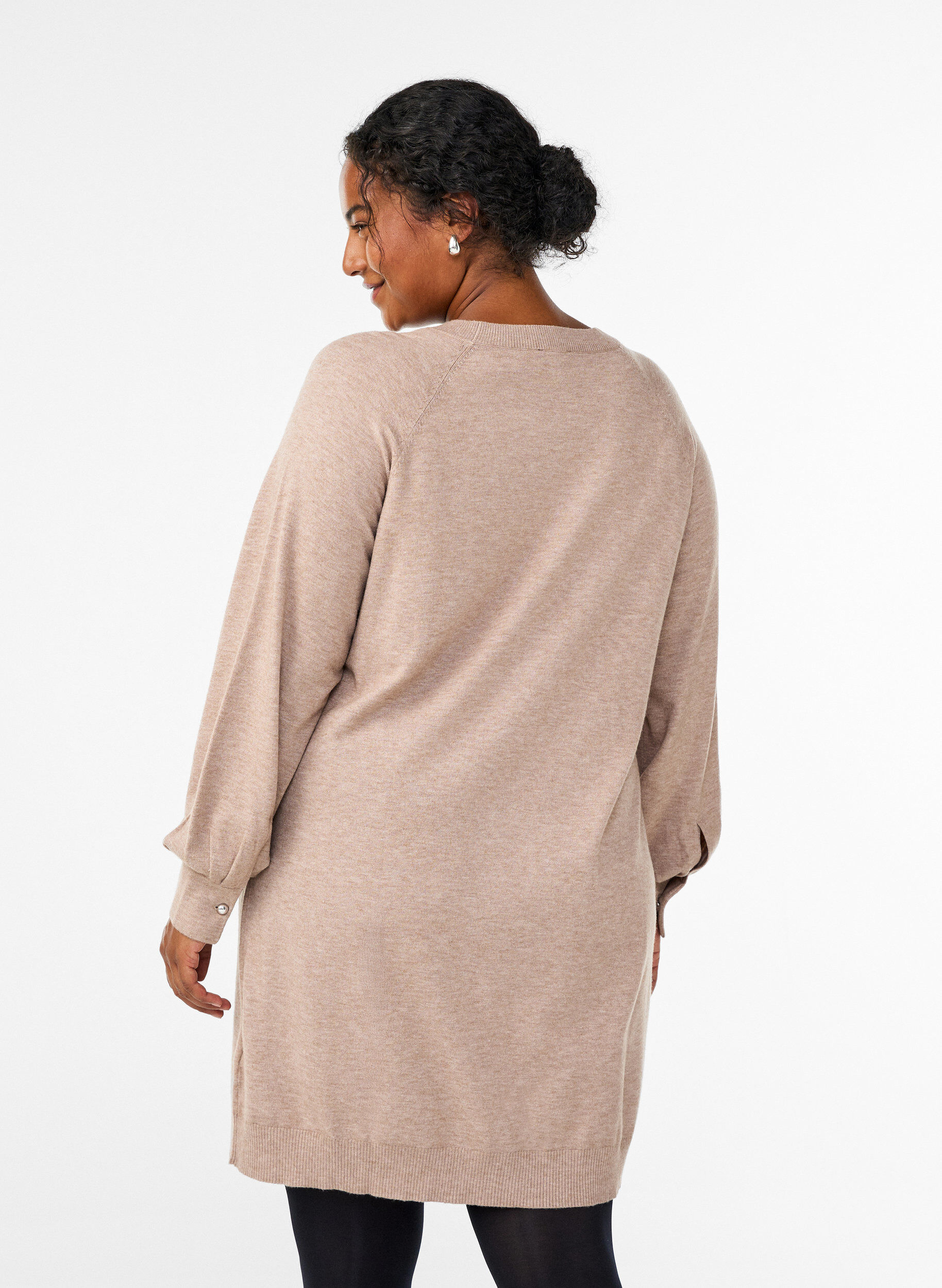 Zizzi Lyhyt neulottu mekko raglanhihoilla, Beige, Model image number 2