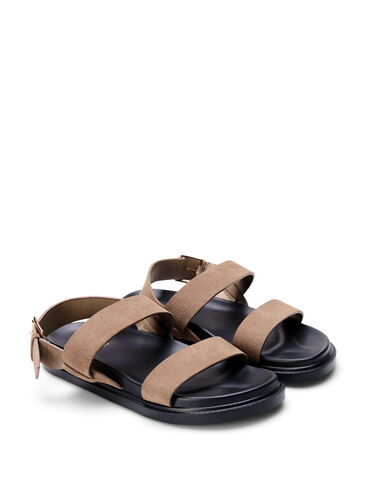 Wide fit -sandaalit mokkanahasta, Brown, Packshot image number 1