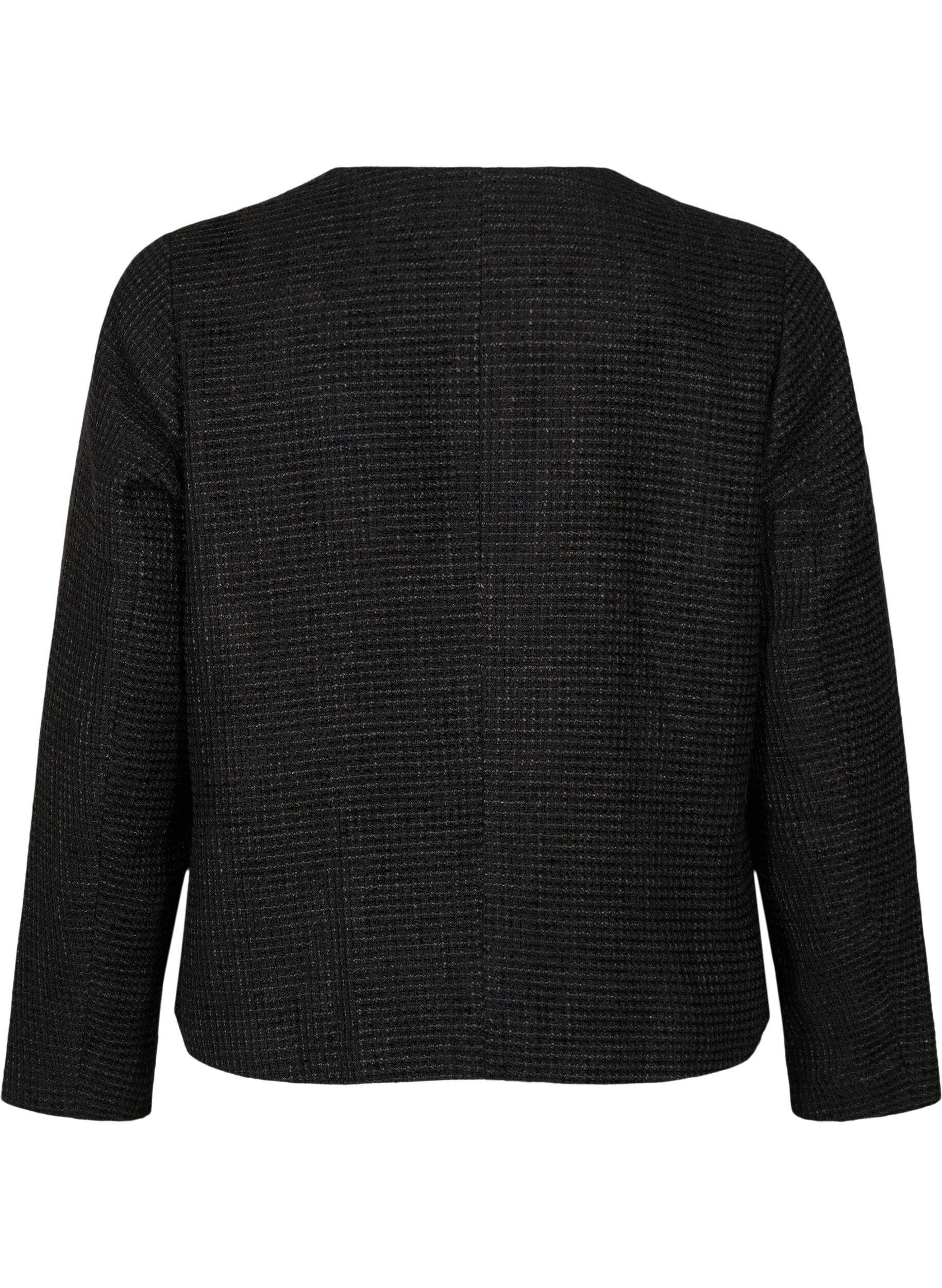 Zizzi Boucle-takki, jossa on taskut ja koristeelliset napit, Black, Packshot image number 1