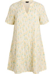 Lyhyt A-linjainen mekko puuvillamusliinista, Keltainen