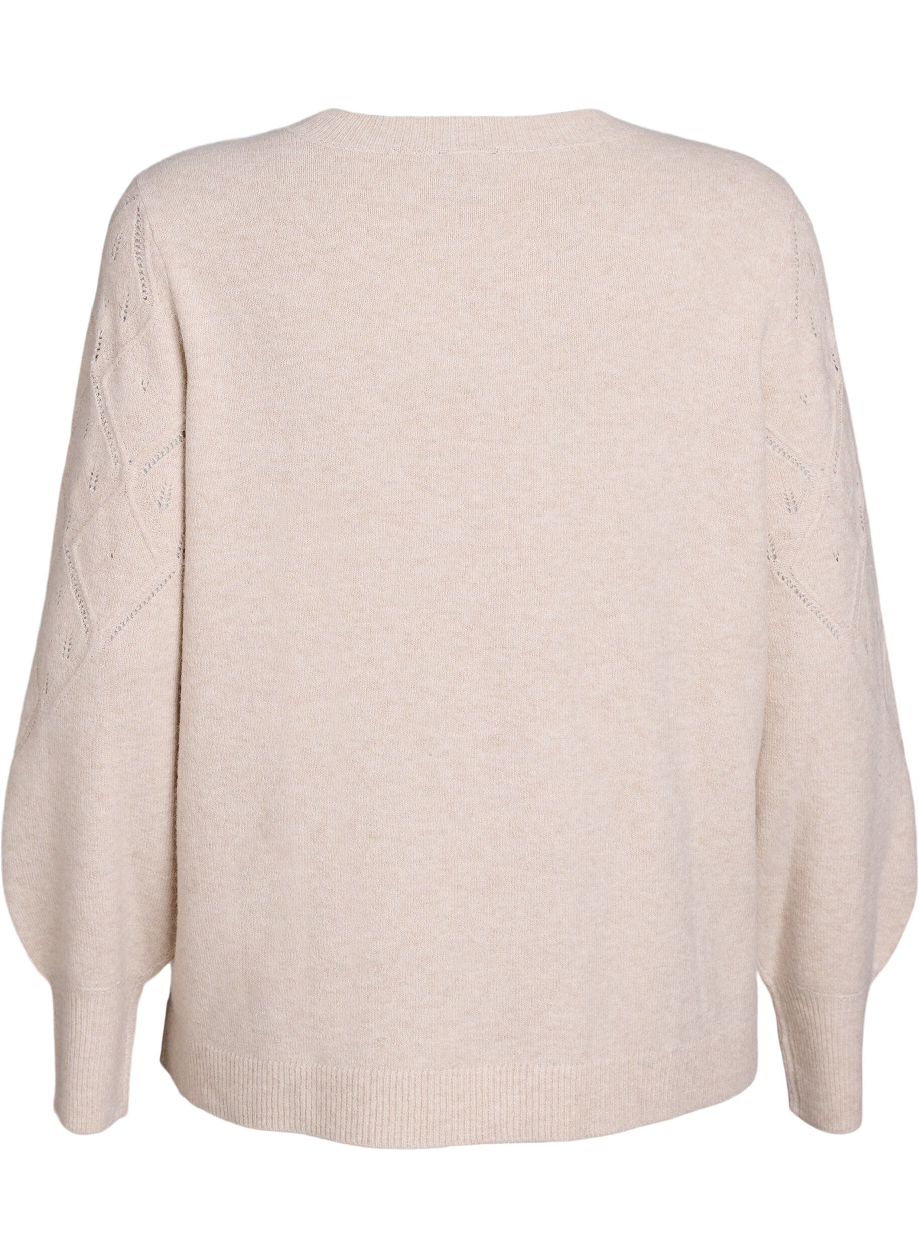 Zizzi Neulottu yl&auml;osa avoimella kuviolla ja pallohihoilla, Beige, Packshot image number 1