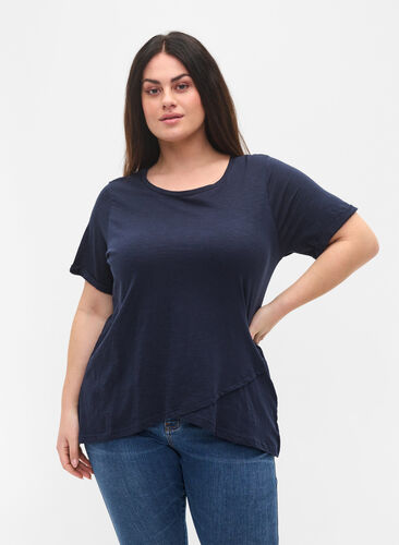 Puuvillainen t-paita lyhyillä hihoilla, Navy Blazer, Model image number 0
