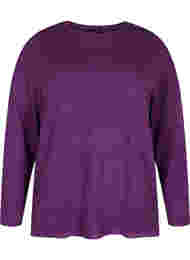 Tekstuurikuvioitu neulepusero pyöreällä pääntiellä, Amaranth Purple