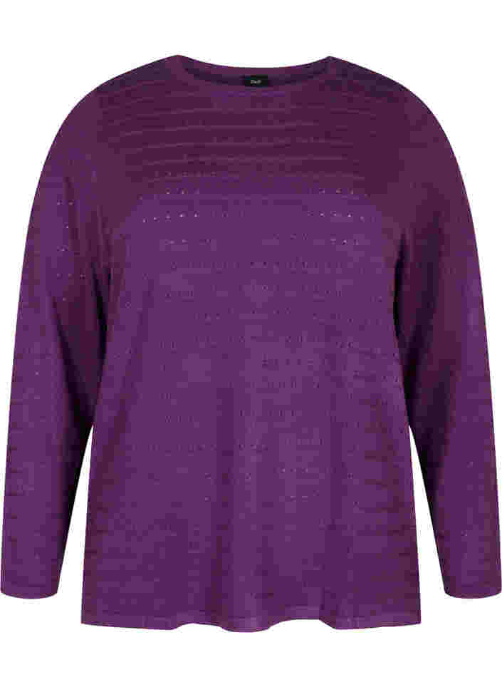 Tekstuurikuvioitu neulepusero pyöreällä pääntiellä, Amaranth Purple, Packshot image number 0