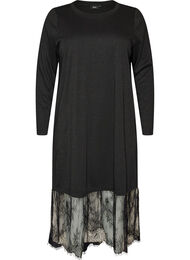 Jerseymekko glitterill&auml; ja pitsireunuksella, Musta