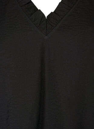 Pitkähihainen viskoosipusero röyhelöyksityiskohdilla, Black, Packshot image number 2